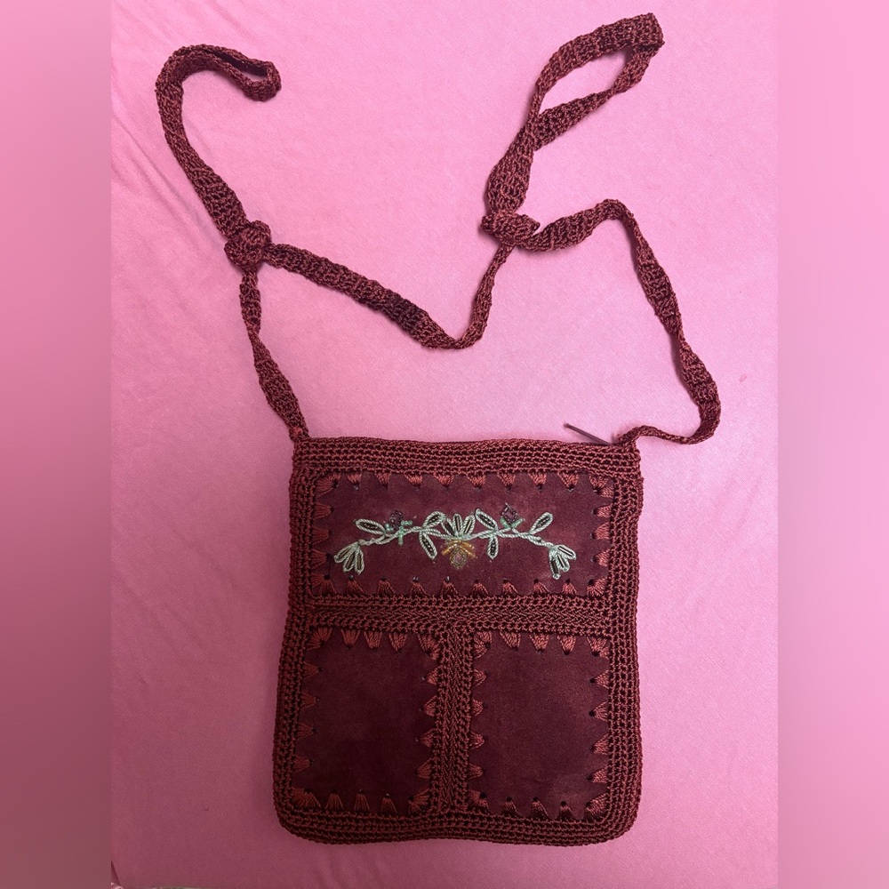 Embroidered Brown Crossbody Bag